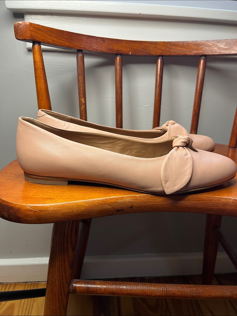 Anthropologie Pink Leather Ballet Flats Bow Detail Size 41 - Picture 3 of 11